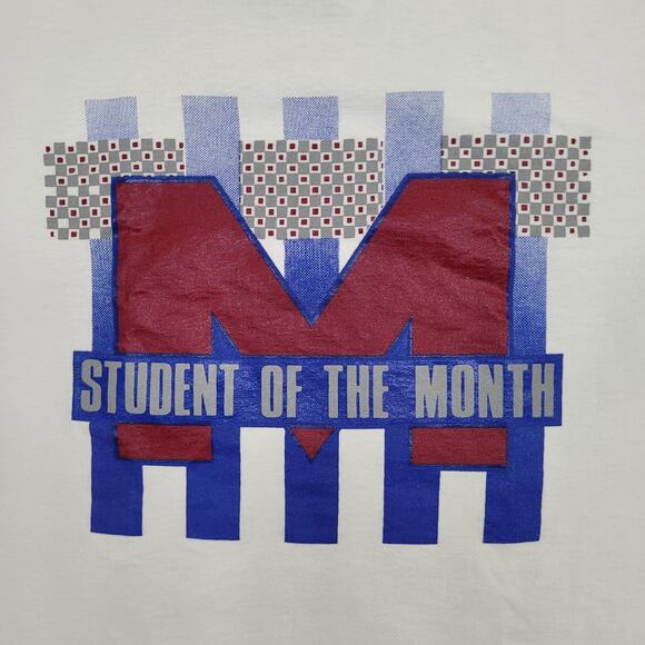 Vintage 80s Student-Of-The-Month Shirt Large 22x27 Crop USA - Picture 7 of 12
